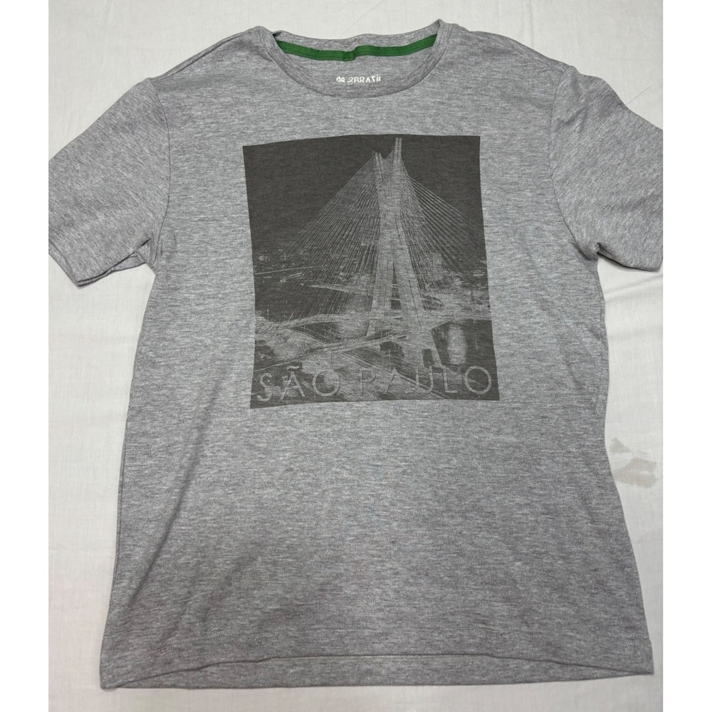 Brasil Sao Paulo Graphic Tee Gray Short Sleeve Cotton Blend T-Shirt L
